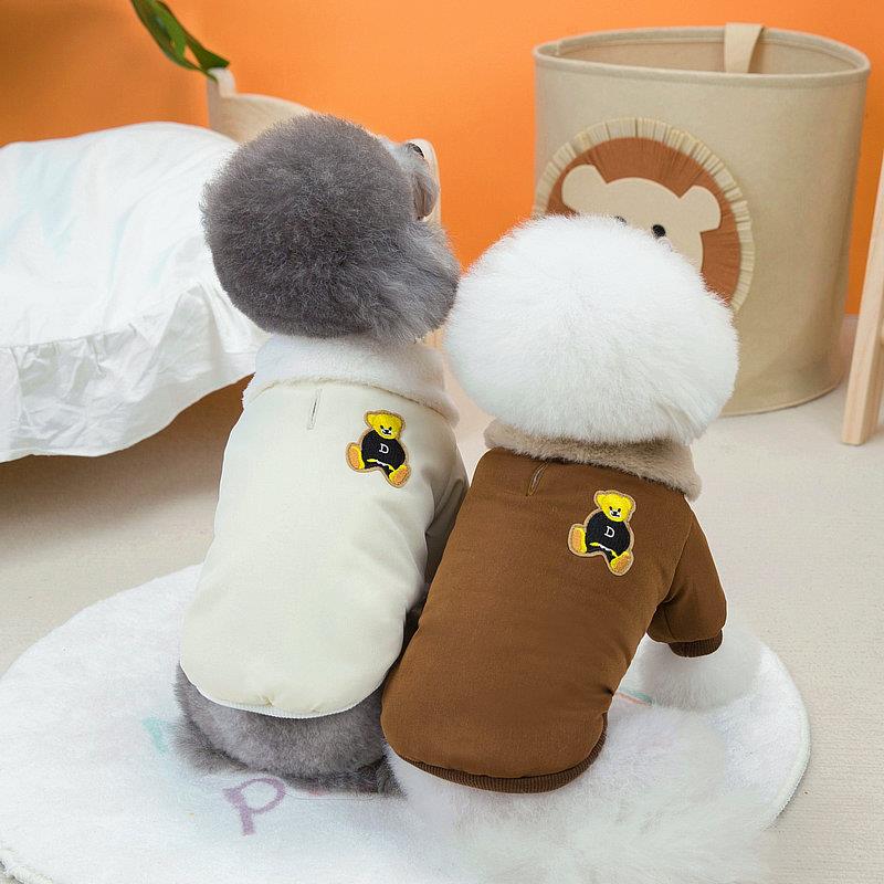 狗服饰秋冬泰迪比熊带牵引口猫咪服宠物衣服宠乐谷23D熊棉衣连帽