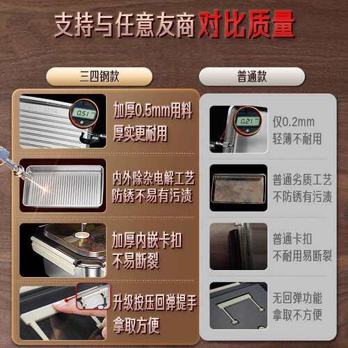 三四钢®保鲜盒大容量316L不锈钢食品盒密封盒手提冰箱冷冻收纳盒