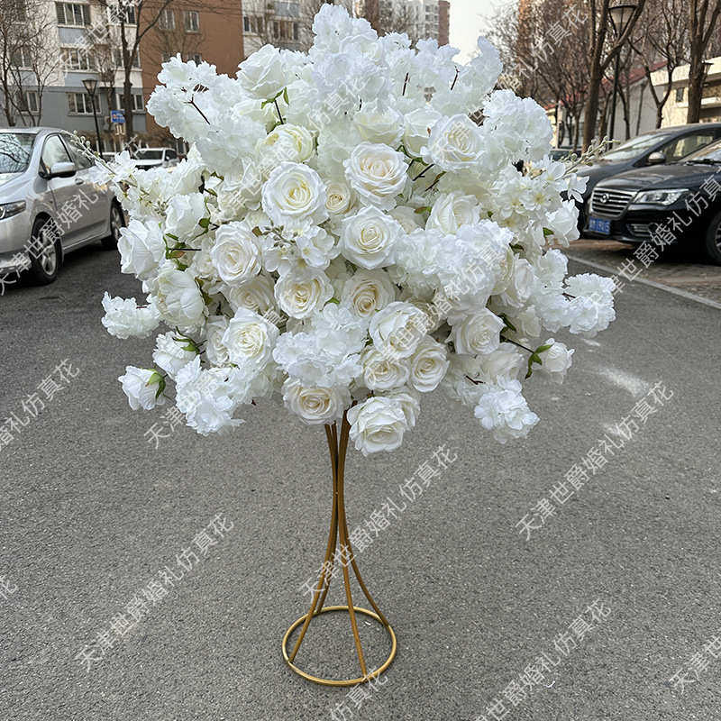 世爵80cm白色玫瑰花球婚礼餐桌摆放花艺烛台装饰球形花花球形花