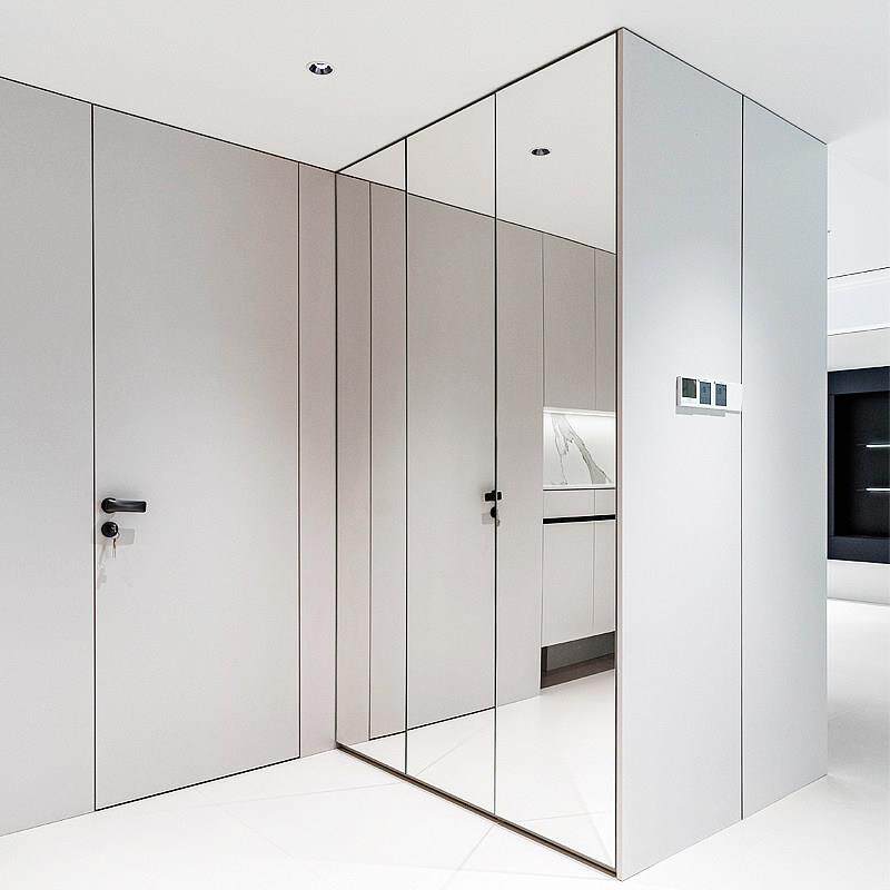 全隐铝合金无边框3C钢化玻璃超白银镜衣柜整体橱柜门浴室镜子柜门