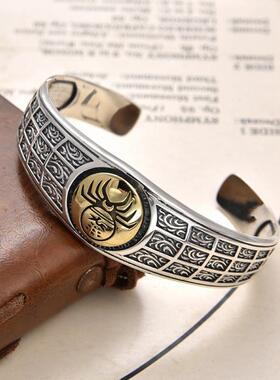 2026镀银复古撞色蜘蛛手镯个性宽镯朋克嘻哈暗黑潮流开口手环厂家