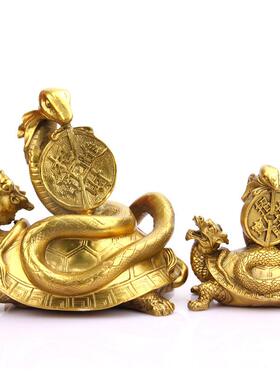 黄铜蛇龟玄武蛇缠龙龟摆件家居金属工艺品鱼虫鸟兽办公家居半手工