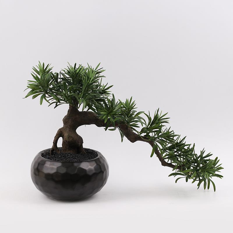 新中式仿真树盆景植物崖柏小盆栽创意室内客厅办公桌桌面软装饰品
