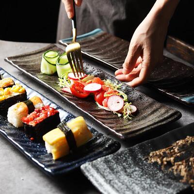 日式陶瓷寿司盘长方形刺身盘长条盘点心盘小吃盘创意餐具日0811z