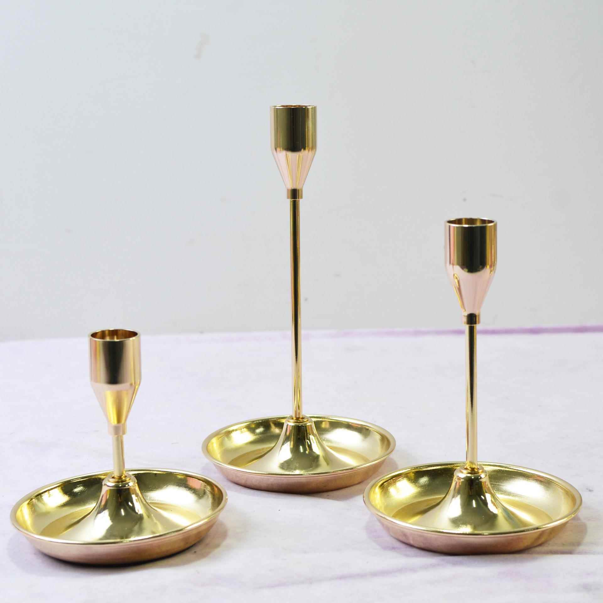 北欧金色电镀蜡烛托盘摆件浪漫烛光晚餐蜡烛台家用桌面装饰烛台
