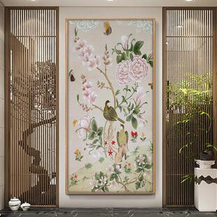 入户玄关装饰画欢喜满园客厅过道新中式酒店别墅壁画花鸟挂画竖版