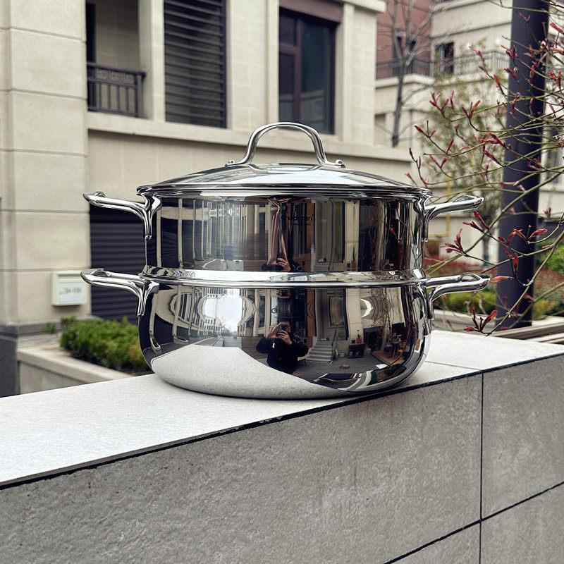 304不锈钢蒸锅家用30厘米双层蒸笼蒸锅蒸馒头电磁炉瓦斯炉汤锅