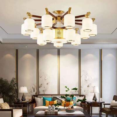 cFx新中式全铜吊灯实木客厅吊灯2024年新款高挡别墅大厅餐厅灯卧