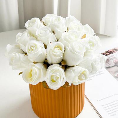 12PCS Rose Artificial Flower for White Wedding Decoration Si