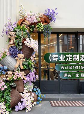 仿真绿植服装店造景组合室内轻奢橱窗装饰玻璃景观假花植物造景