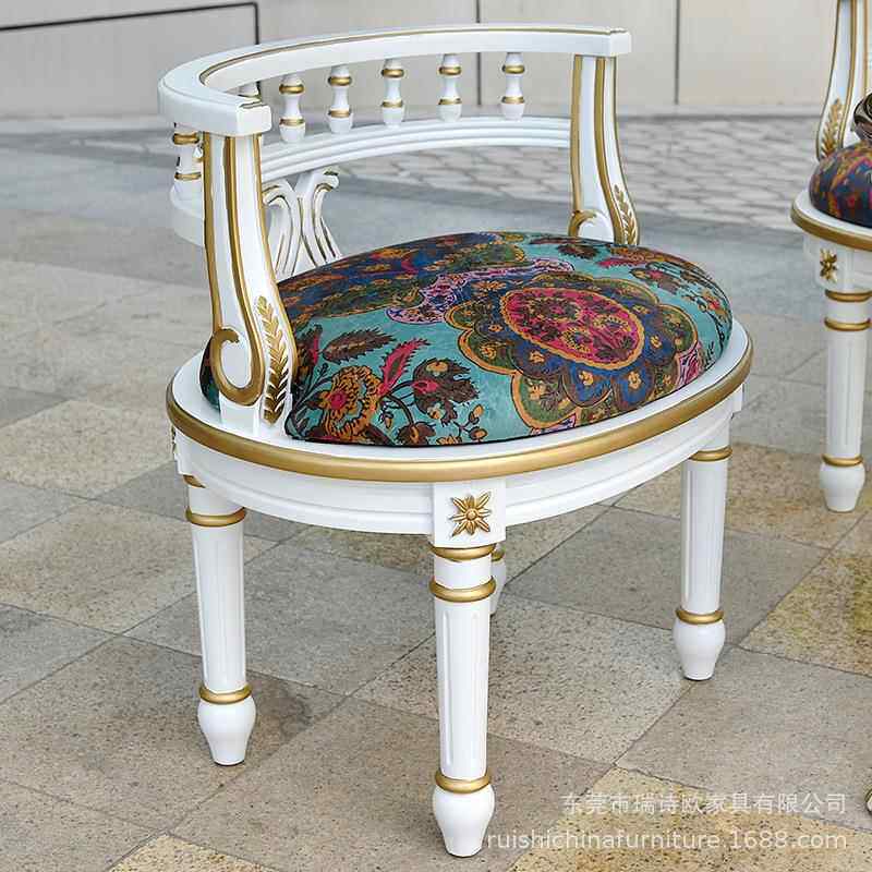 美式单人实木沙发椅阳台休闲椅白色围椅单人椅小户型家用茶几组合