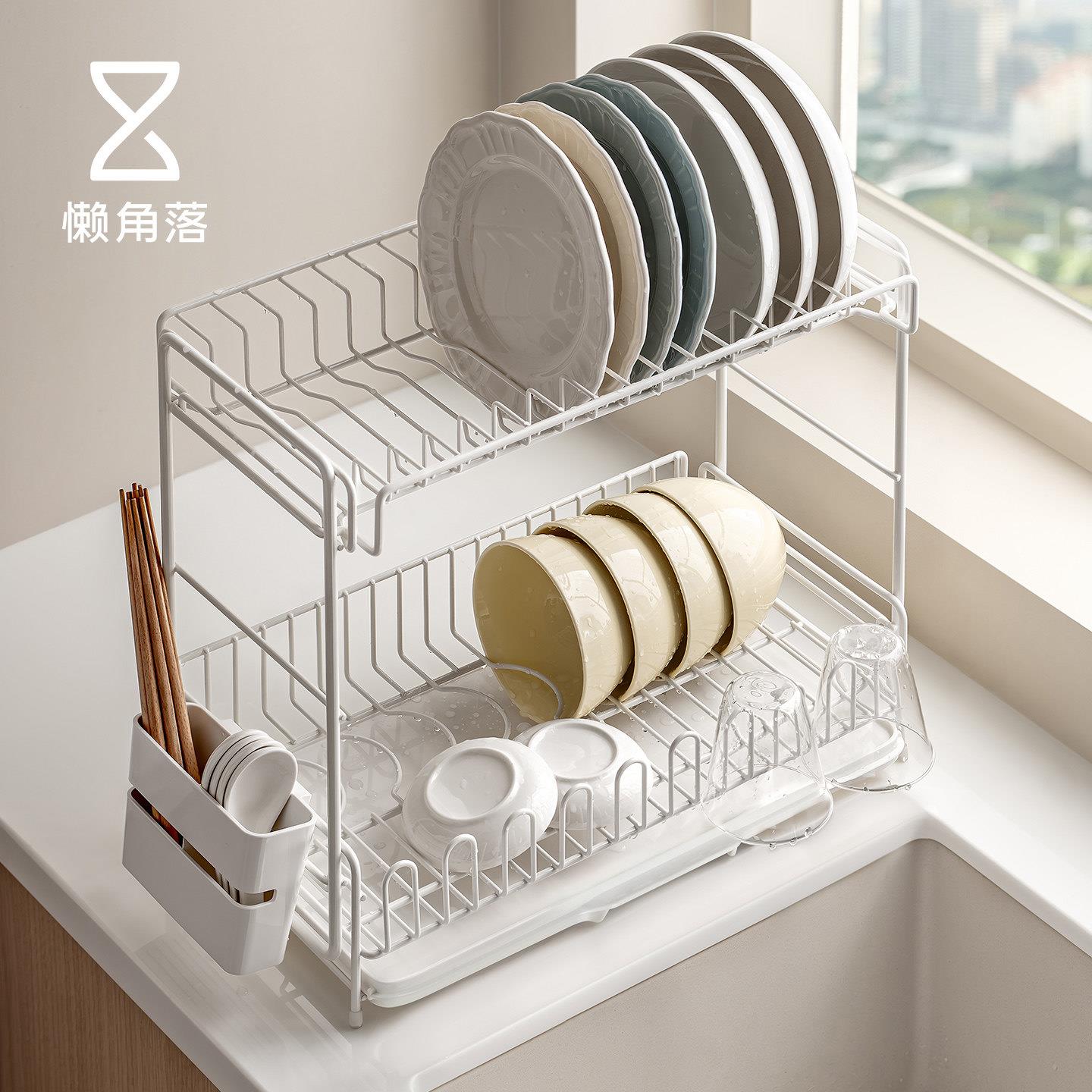 懒角落厨房置物架家用多功能台面碗碟盘子筷勺餐具杯具沥水收纳层