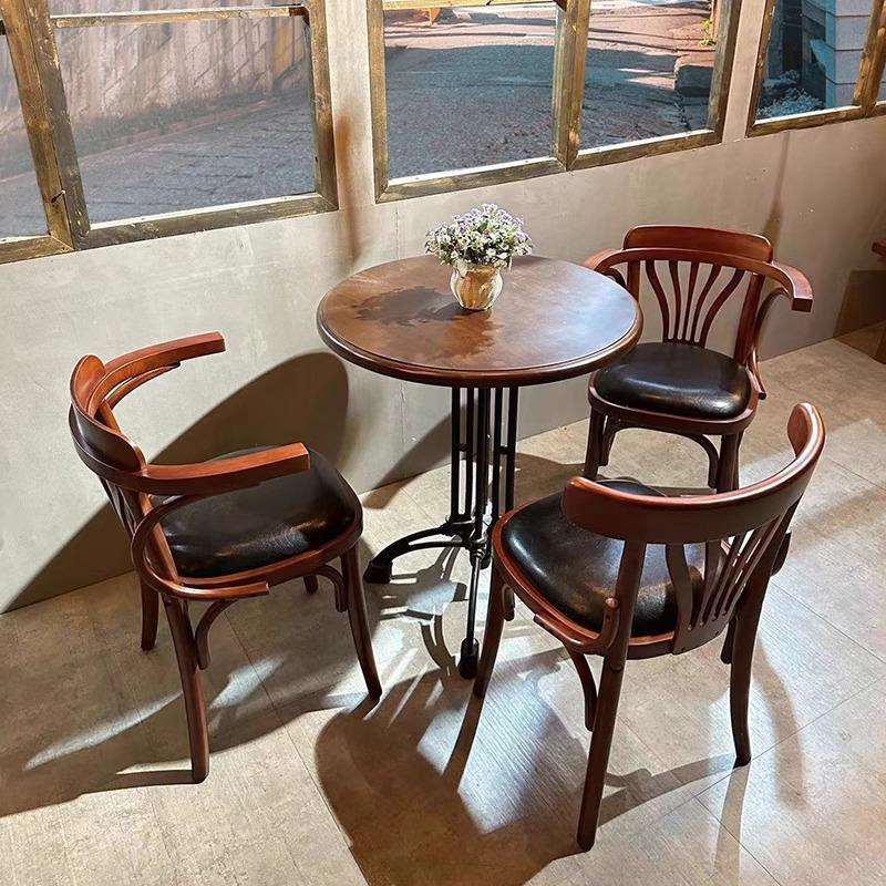 美式复古实木咖啡厅桌椅组合做旧酒吧餐厅奶茶店甜品烘焙店餐桌椅