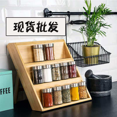 木质厨房置物架台面调料架多层收纳架省空间木质三层调味料储物架