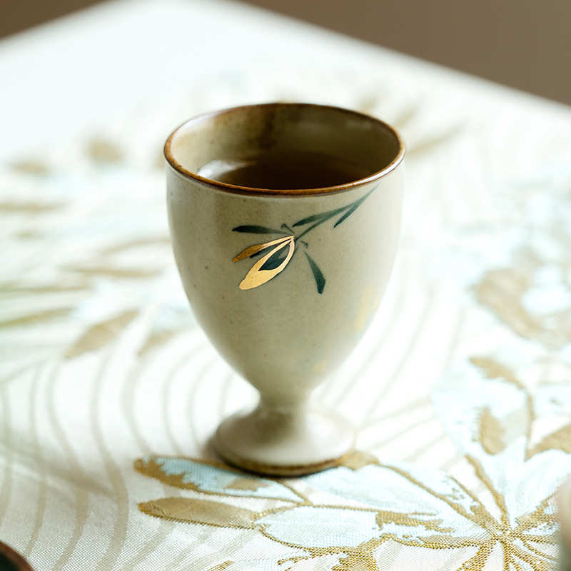 仿古窑变高足杯创意酒杯陶瓷茶杯纯手绘蝴蝶兰花单杯功夫茶具