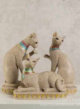 新款直销新中式艺术品埃及猫摆件创意家居客厅装饰品树脂工艺品小