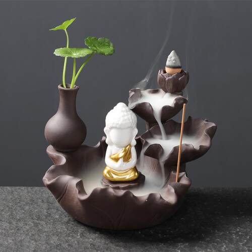 新款宇轩创意小器花禅意花插倒流香炉紫砂居禅莲和尚陶瓷家办公摆