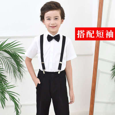 男童礼服儿童表演服学生钢琴演出服花童装中大童白衬衫黑裤子套装
