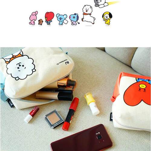 Kawaii Bt21 Portable Cosmetic Bag, Women