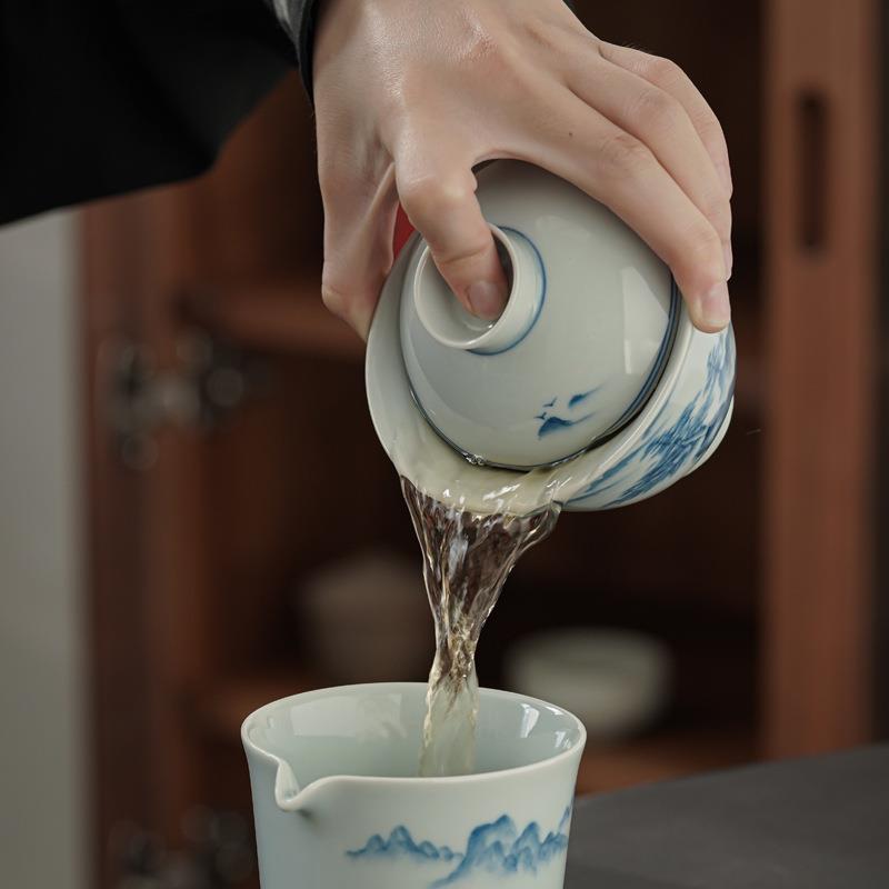 手绘青TM657453花碗单碗个家用式复古陶瓷功夫泡茶带盖不盖烫手日