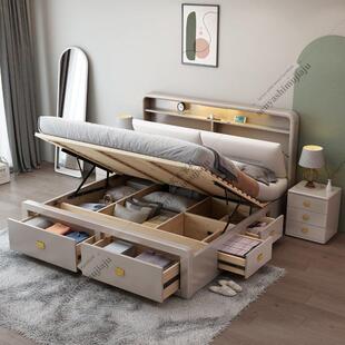 加宽实木双人床2X2.2大床200X220主卧室2m X2.2米存储高盒子抽屉