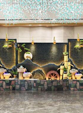 中式水幕墙假山流水落地装饰摆件水景户外瀑布喷泉简约庭院流水