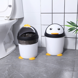 2024企鹅垃圾桶厕所家用卫生间大号带盖厨房客厅可爱卧室创意
