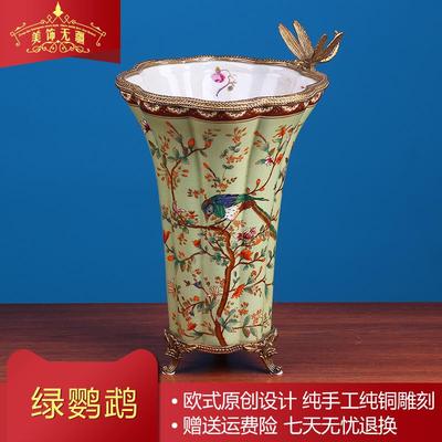高档欧式陶瓶瓷配纯花美式客厅创意铜家居玄关干花花器装饰花摆插