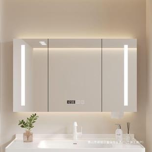 灯智能单独镜柜卫生间挂墙式 置物914物架实木浴储柜化妆镜带室收