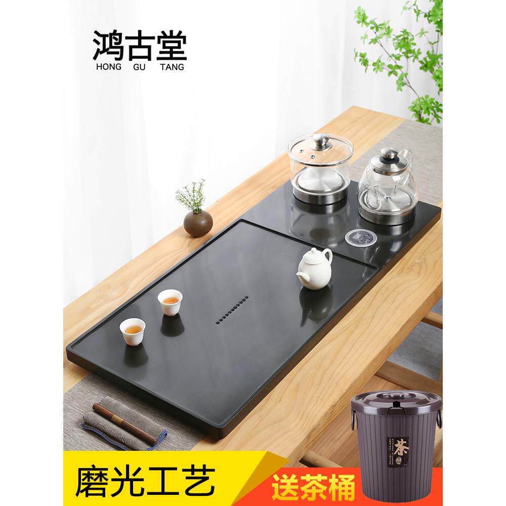 天然黑金石茶盘茶具家用全自动水壶集成电磁炉石茶几