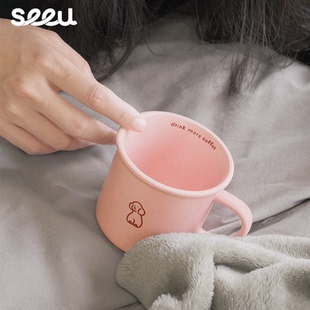 seeu小奶油马克杯情侣水杯家用线条小狗杯子咖啡杯可爱女生桌面杯