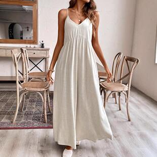 and linen dress Women suspender cotton with long