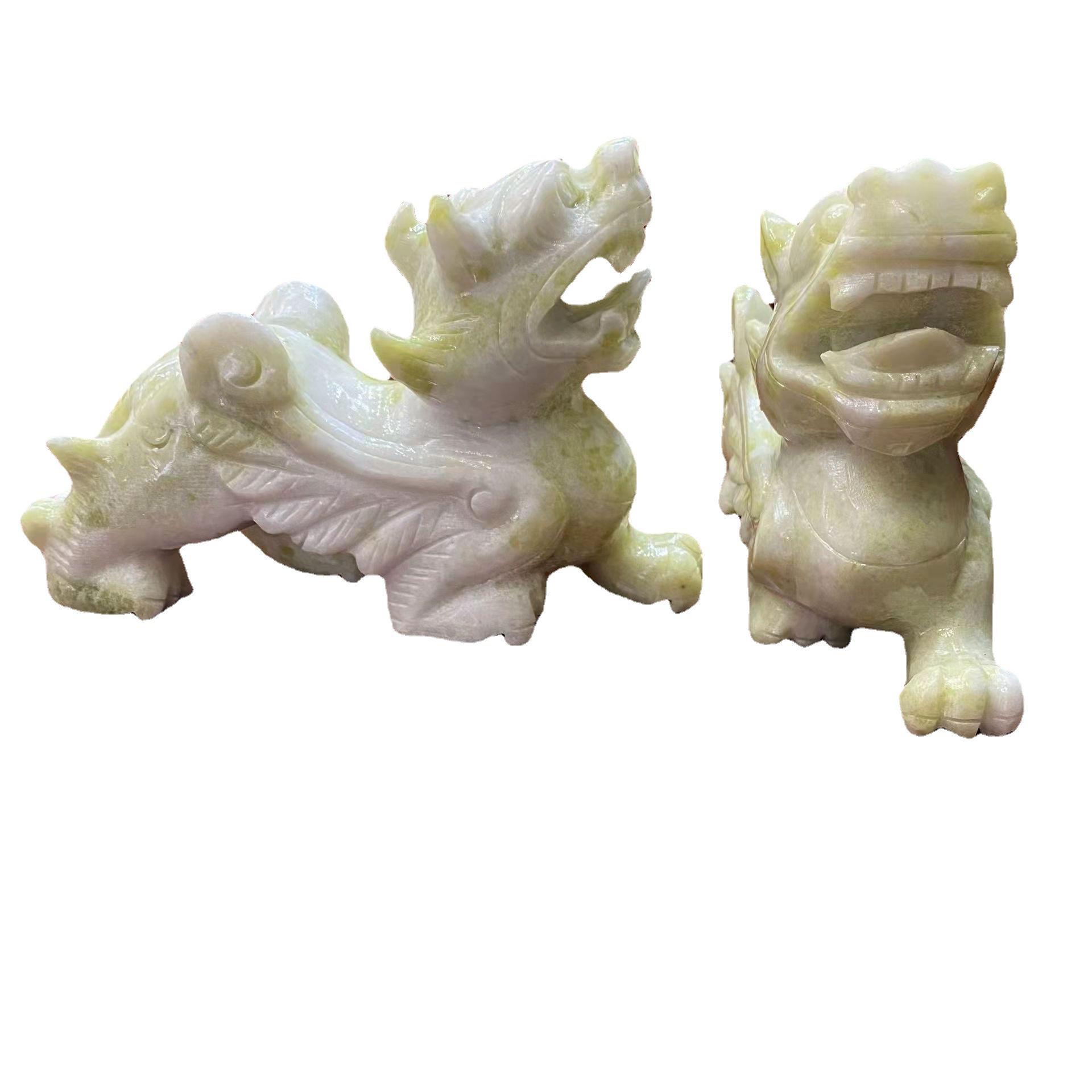 蓝田玉貔貅摆件姜花岫玉飞天小貔貅一对家居办公装饰工艺品