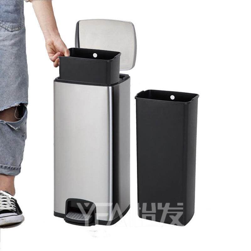 现货不锈钢脚踏式分类垃圾桶厨房家用防臭商用大号带盖垃圾箱
