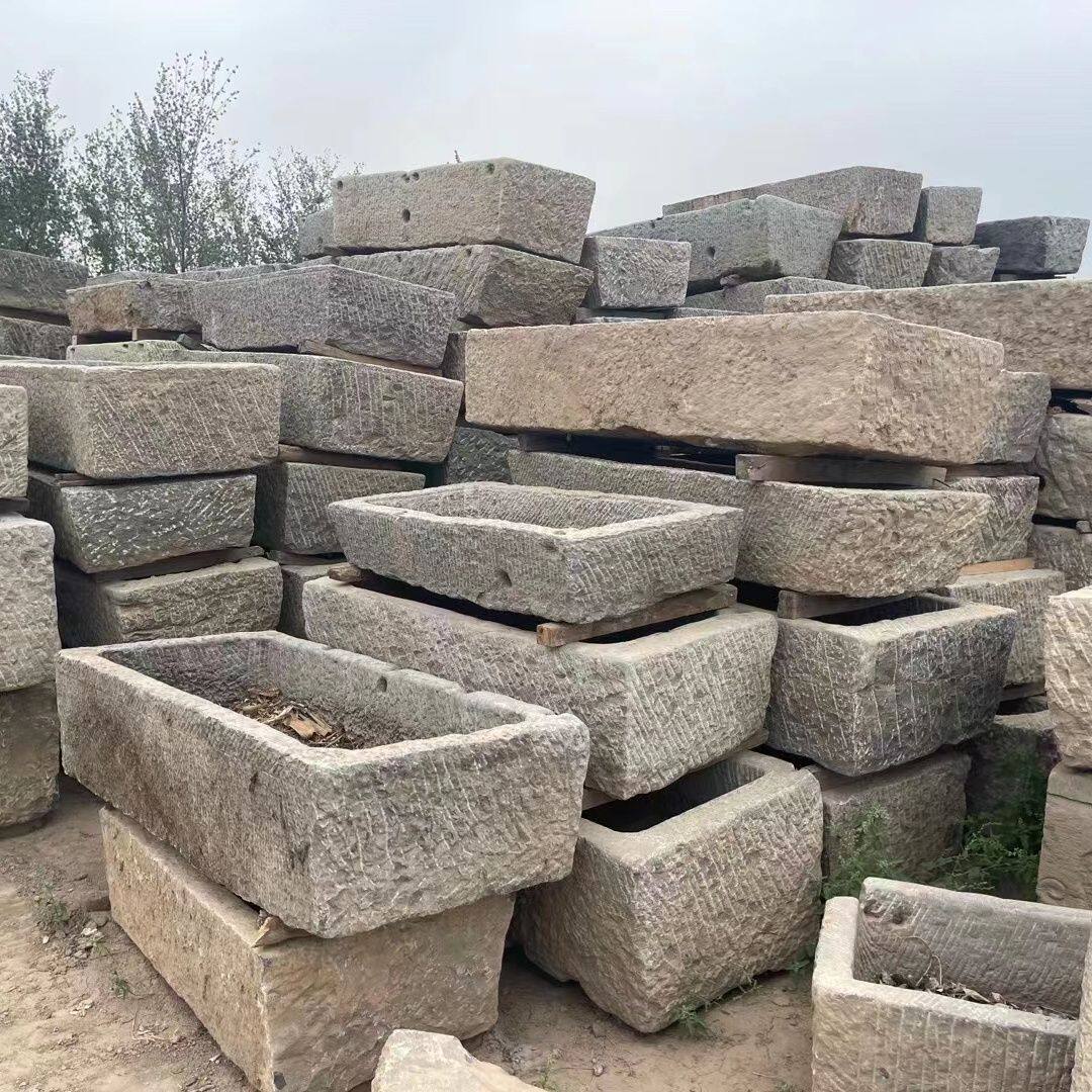 猪槽食槽石头老猪槽青石民间户外仿古件石头花盆养鱼摆件石雕传统