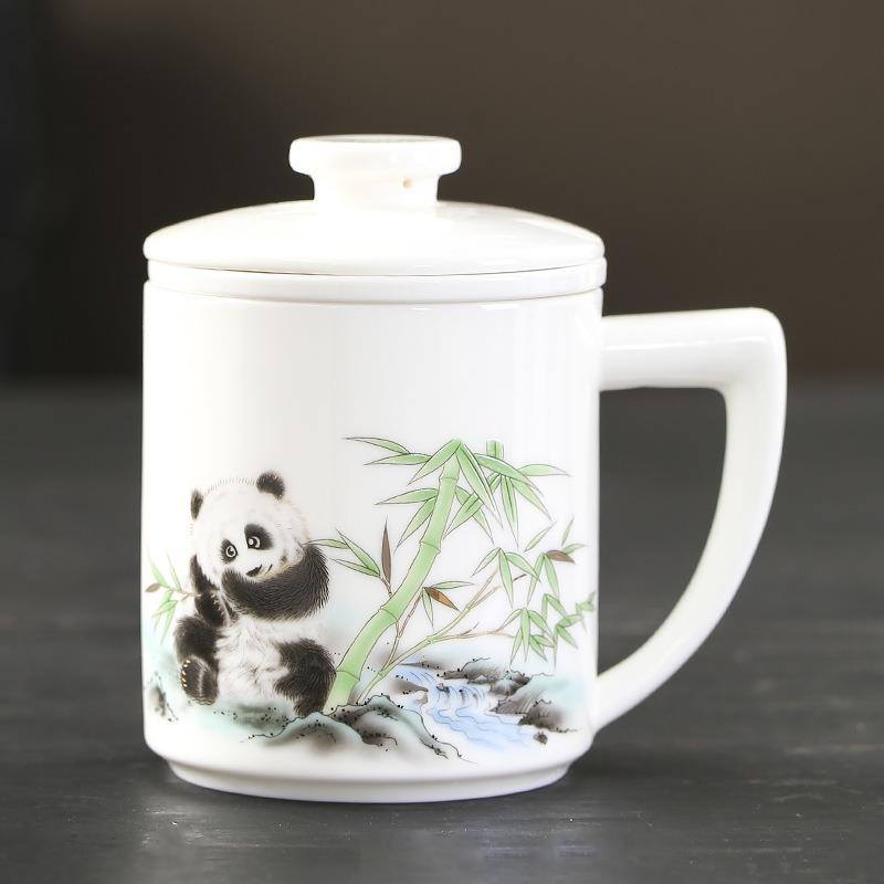陶瓷杯马克杯茶水分离办公杯带过滤喝茶杯子套装商务礼皮盒盒装