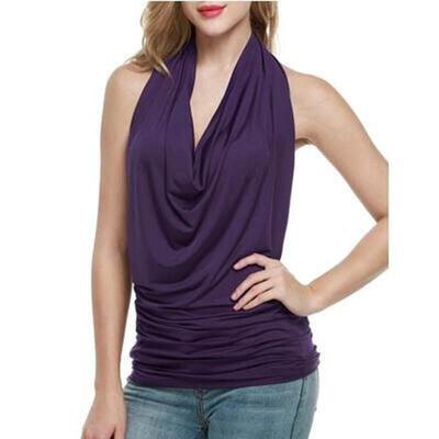 Slim Fit Halter Sleeveless Swing Collar Halter Top 露背上衣
