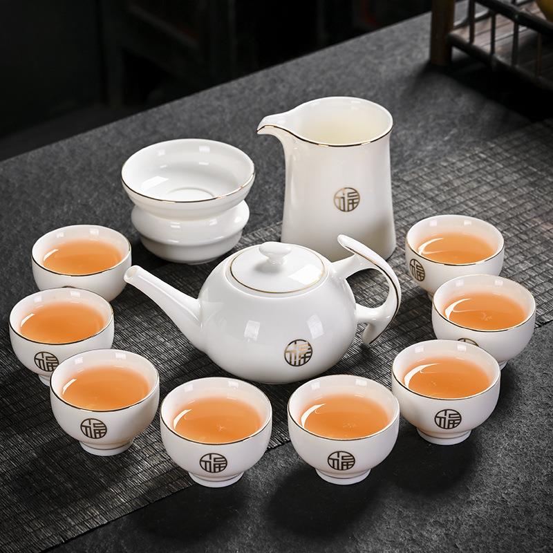 德化羊脂玉白瓷茶具套装轻奢高档家用客厅泡茶办公室会客盖碗茶杯