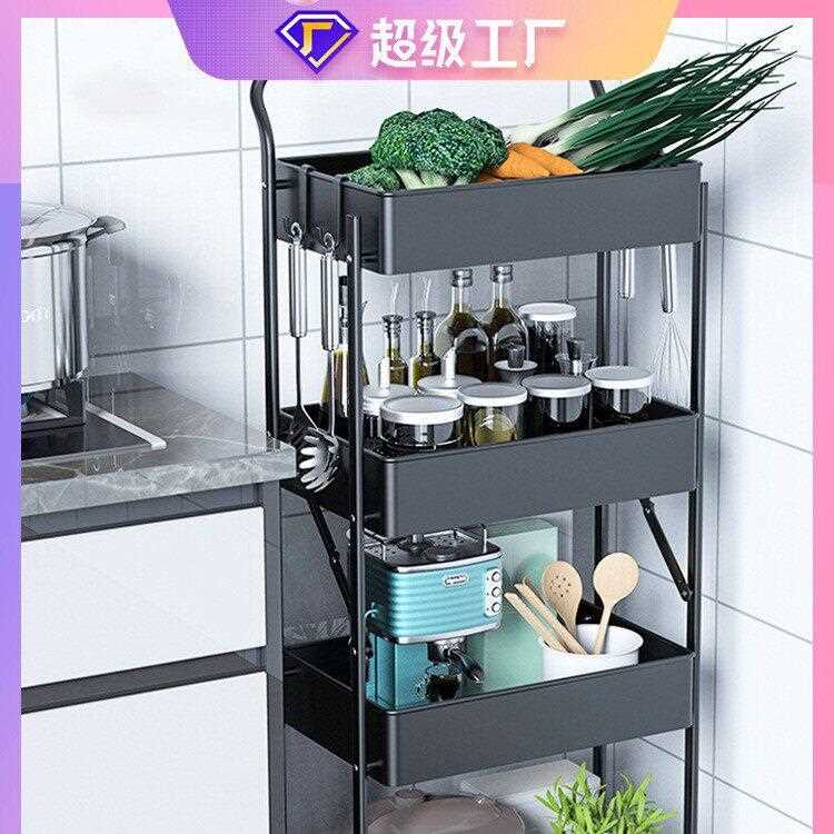新款直销免安装折叠厨房置物架落地式多层卫浴整理放置架可移动轮