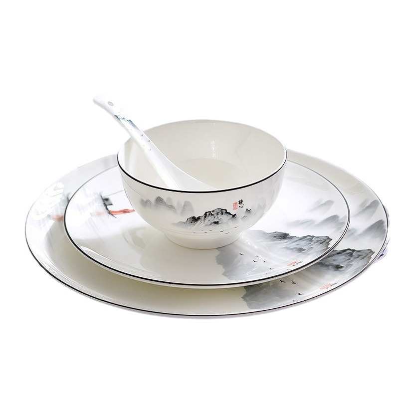 唐山骨瓷轻奢新中式酒店摆台16件套餐具碗碟套装家用碗筷一套精致