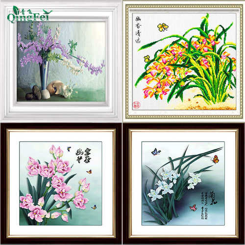 青飞5D幽兰十字绣花之禅语空谷幽兰君子兰花朵花香四季有钻石画
