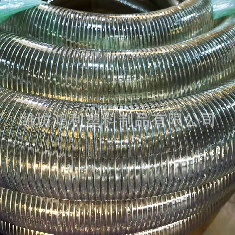 潍坊厂家透明PVC耐高温钢丝增强管钢丝管耐高温160度吸料颗粒加厚