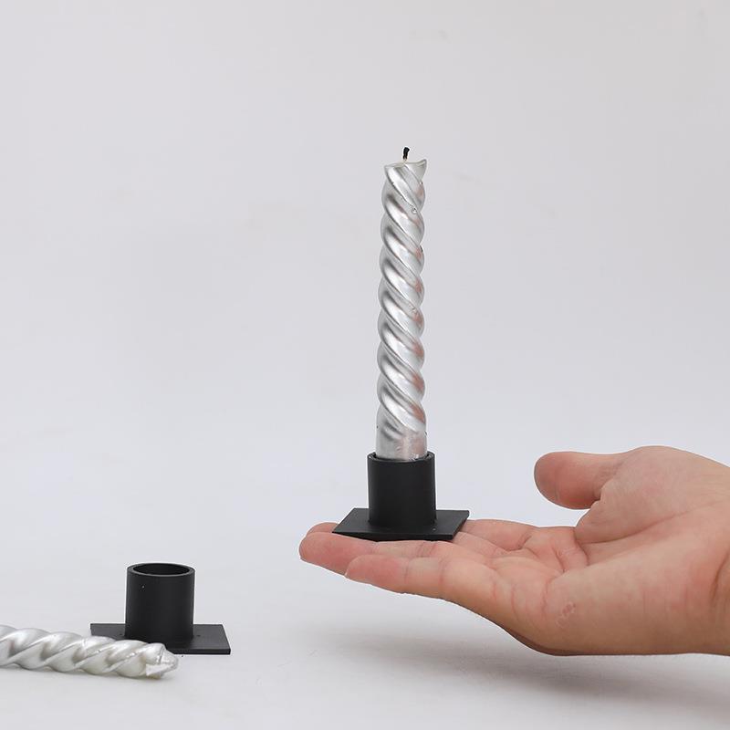 跨境工厂新款方形小烛台黑色铁艺装饰家居工艺品金属摆件浪漫烛光