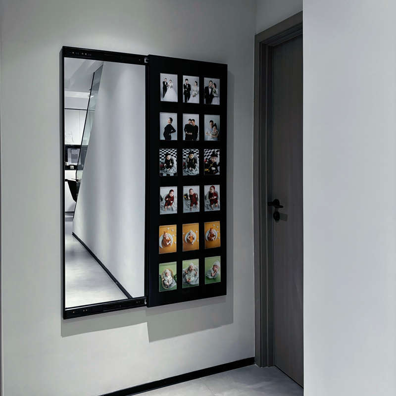 DIY照片穿衣镜玄关隐藏式镜子全身镜现代装饰画试衣镜推拉暗藏式
