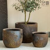陶瓷花坛家庭室 Sabi风格 粗陶花盆大直径阳台创意装 饰品覆古Wabi