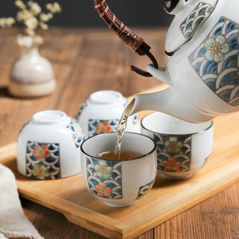 创意高温手绘陶瓷海水茶具套装提拉壶泡茶茶具五件套家用茶艺