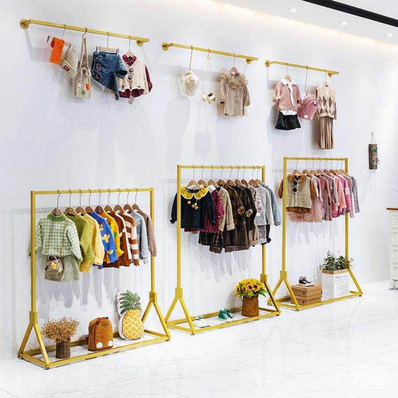 新款直销服装店展示架童装店金色铁艺落地式陈列货架上墙壁挂式组