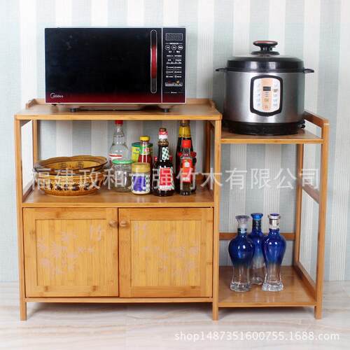 九强 餐边储物柜微波炉烤箱柜 楠竹厨房家具茶水碗柜 多功能厨柜