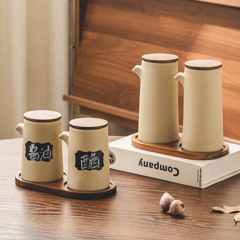 中古风土陶油壶套装厨房家用调料瓶酱油香油醋瓶调味瓶创意倒油瓶