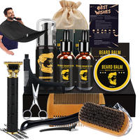 Beard care set, double-sided beard comb, brush, shaving set, apron, beard styling comb, roller, growth liquid thumbnail 2